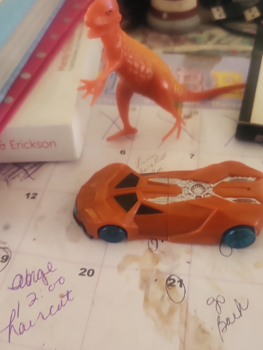 Orange Toy Car and Dinosaur Play Set - Kids Toys